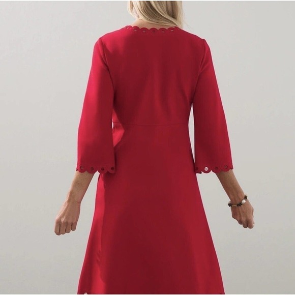 Chico’s Ponte Openwork Trim Dress Red Size 0 Small 4 A-line Cocktail Party - Picture 7 of 16